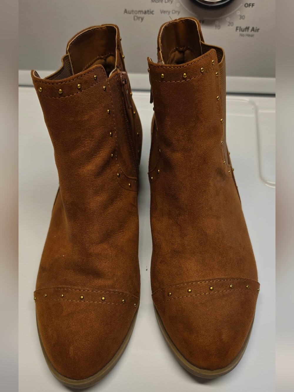 Liz Claiborne Chestnut Brown Suede Ankle Booties with Stud Accents